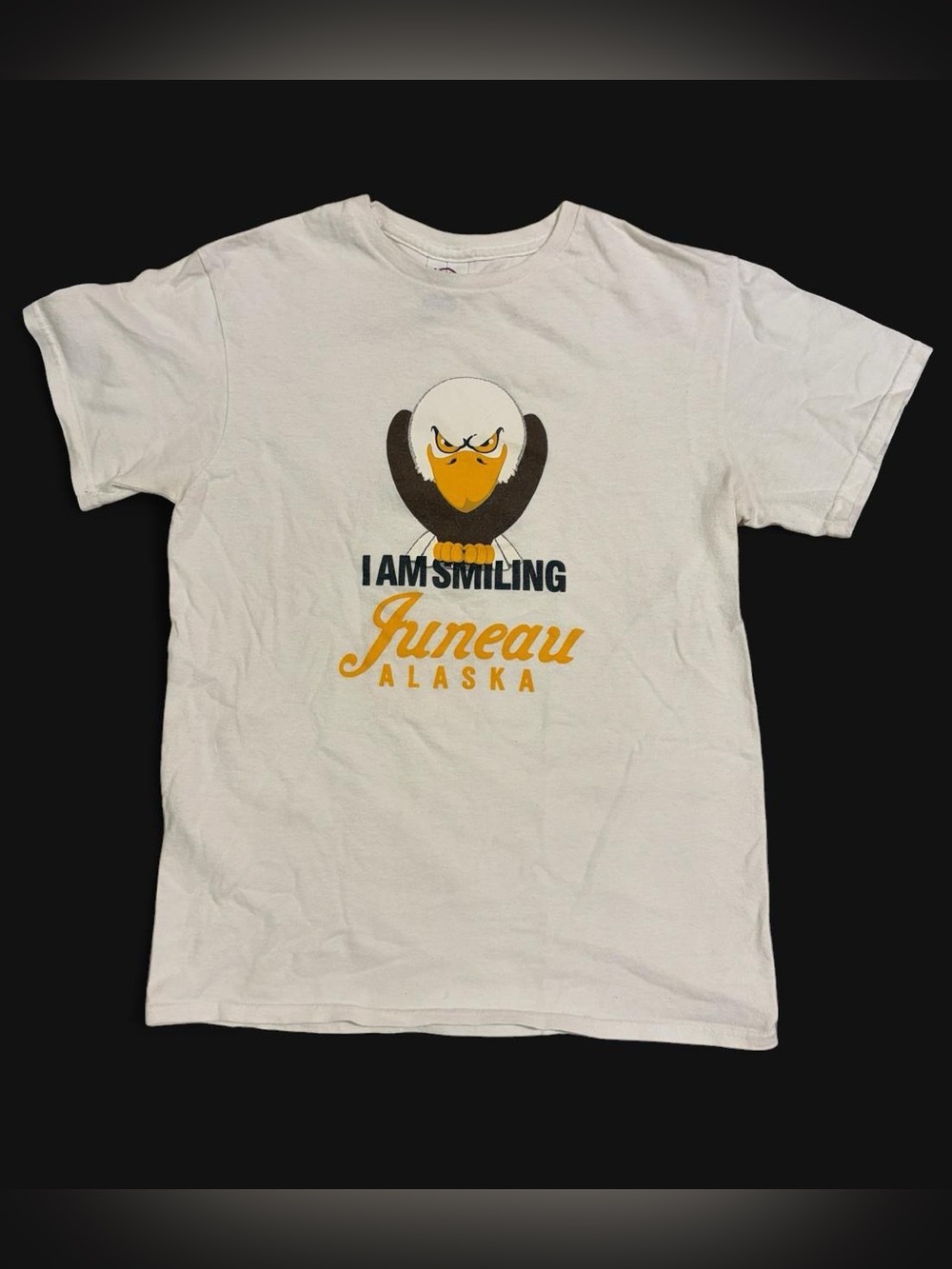 Juneau Alaska Eagle Graphic Tee - White with Yellow & Black Print